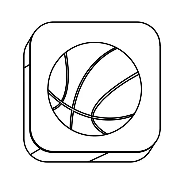 Botón de silueta cuadrada con bola de baloncesto contorno — Vector de stock