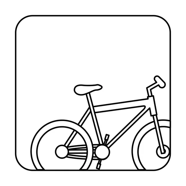 Квадратная кнопка силуэта с контурным спортивным велосипедом — стоковый вектор