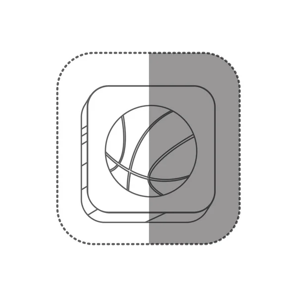 Αυτοκόλλητο κουμπί τετράγωνο σιλουέτα με μπάλα μπάσκετ περιγράμματος — Διανυσματικό Αρχείο