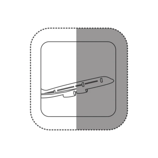 Naklejka przycisk kwadratowa sylwetka z kontur samolotu — Wektor stockowy