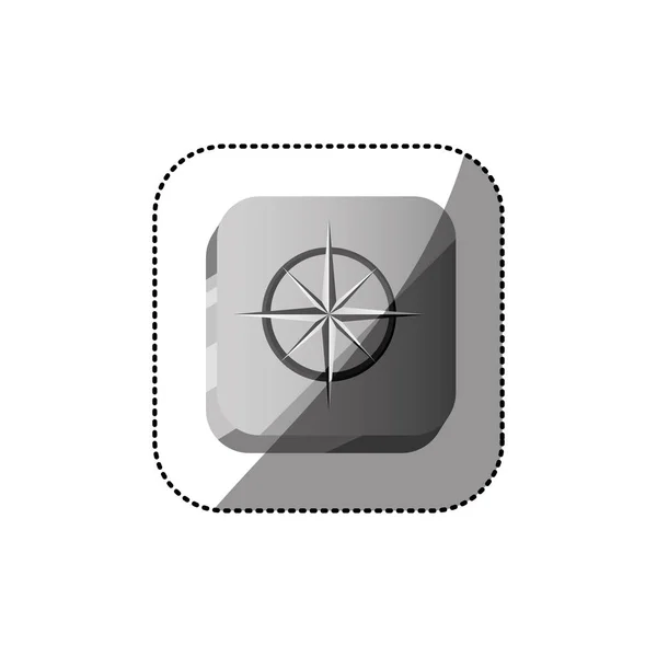 Sticker kleur vierkante knop 3d met kompas roos — Stockvector