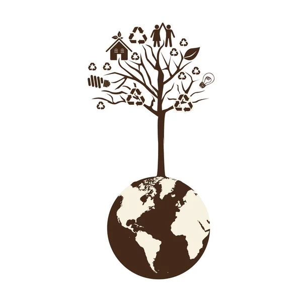 Kolor brązowy świat z drzewa recyklingu — Wektor stockowy