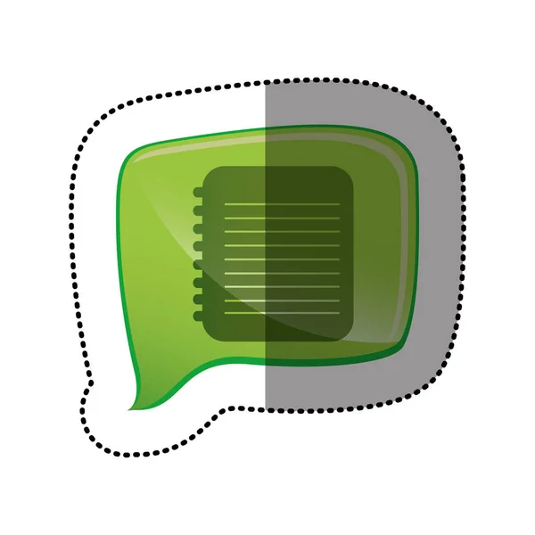 Autocollant couleur avec icône de cahier en spirale dans la parole carrée — Image vectorielle