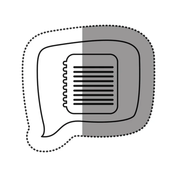 Pegatina de contorno monocromo con icono de cuaderno en espiral en el habla cuadrada — Archivo Imágenes Vectoriales