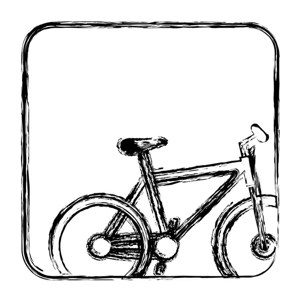 Monochrome sketch with bicycle in square frame — Stock Vector