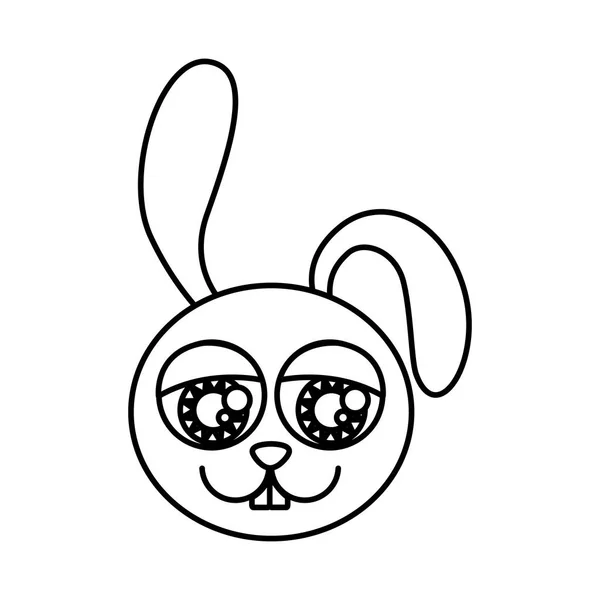 Silueta caricatura cara conejo animal con ojos expresivos — Vector de stock