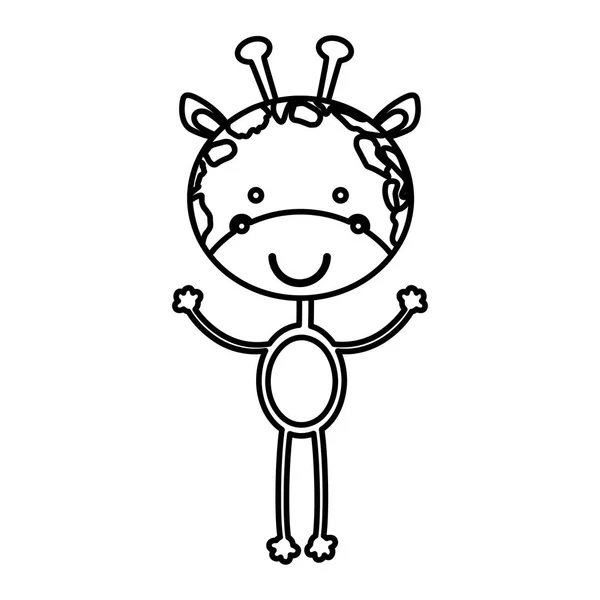 실루엣 만화 귀여운 기린 동물 스케치 — 스톡 벡터