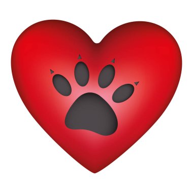 Kırmızı kalp şekli köpek ayak izi simgesiyle