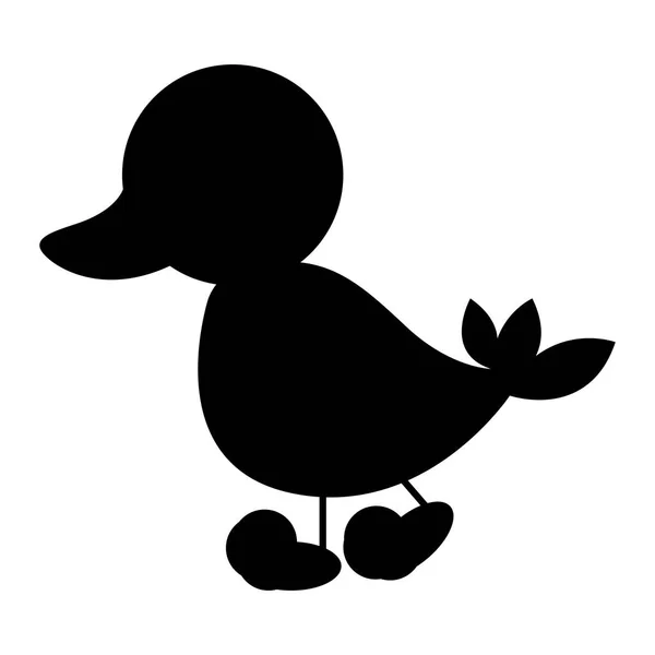 Negro silueta caricatura pato lado ver animal icono — Vector de stock