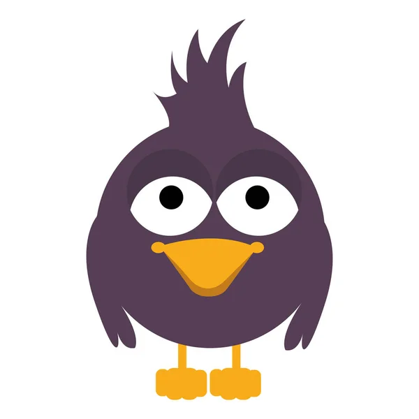 Animal pájaro caricatura púrpura con plumas — Vector de stock