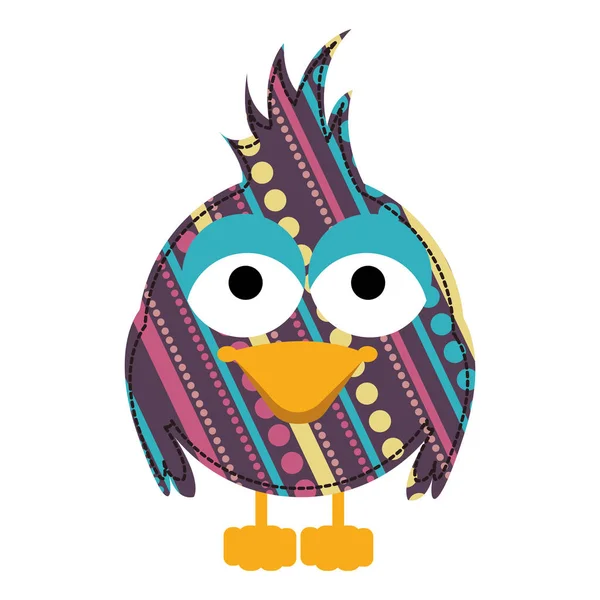 Colorido pájaro caricatura con textura puntos y líneas de diseño — Vector de stock