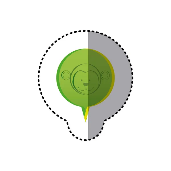 Autocollant couleur avec visage de singe en discours circulaire — Image vectorielle