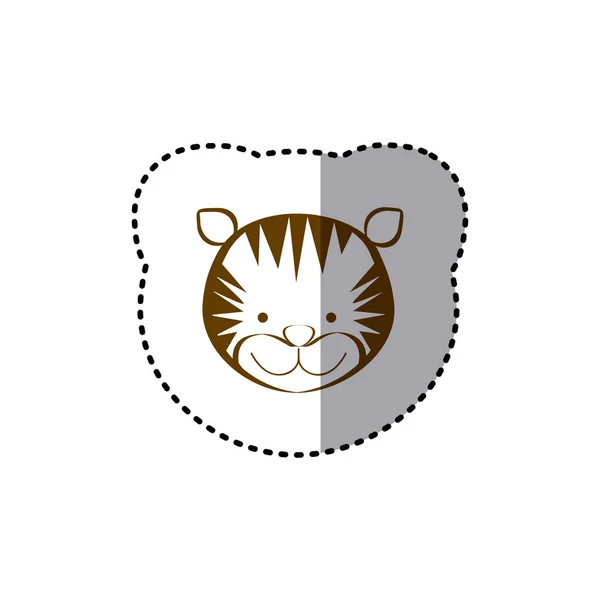 Etiqueta com contorno de linha marrom de cara de tigre —  Vetores de Stock