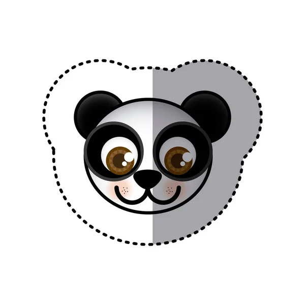 Pegatina cara de imagen colorida de panda con ojos grandes — Vector de stock