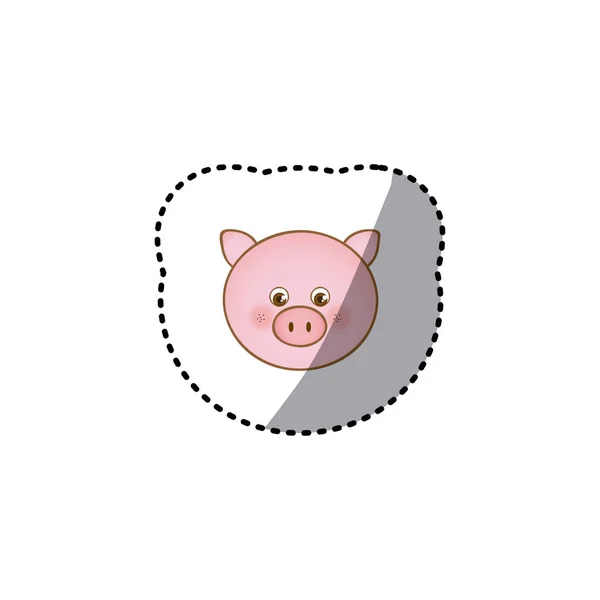 Μικρό αυτοκόλλητο πολύχρωμη εικόνα πρόσωπο χαριτωμένος χοίρου ζώο — Διανυσματικό Αρχείο