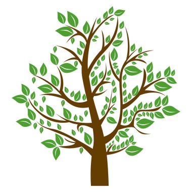 kahverengi gövde ve yeşil yaprakları ile ağaç siluet