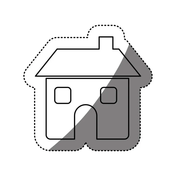 Rysunek domu z dwoma oknami, drzwiami i komin — Wektor stockowy