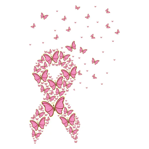 Σύμβολο καρκίνος μαστού με φέρουν πεταλούδες — Διανυσματικό Αρχείο