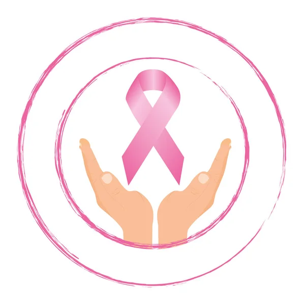 Mani che sostengono il simbolo del cancro al seno — Vettoriale Stock