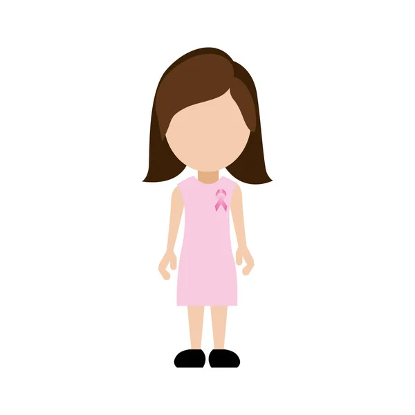 Hermosa mujer usando vestido rosa con el símbolo de cáncer de mama — Vector de stock