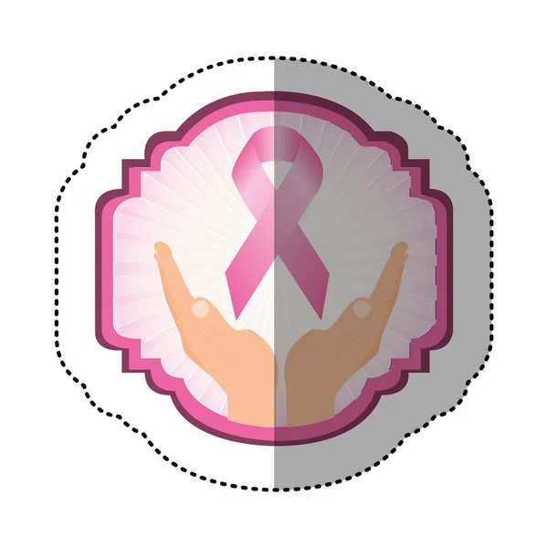 Mains tenant le symbole du cancer du sein — Image vectorielle