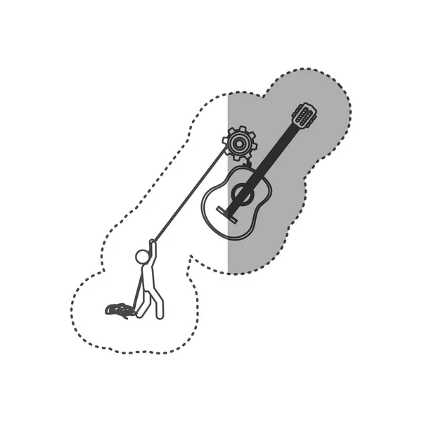 Figura personas con poleas colgando la guitarra — Vector de stock