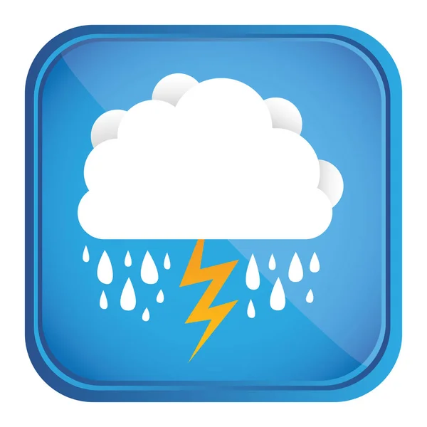 Quadro quadrado colorido e fundo azul com nuvem com chuva e relâmpago — Vetor de Stock