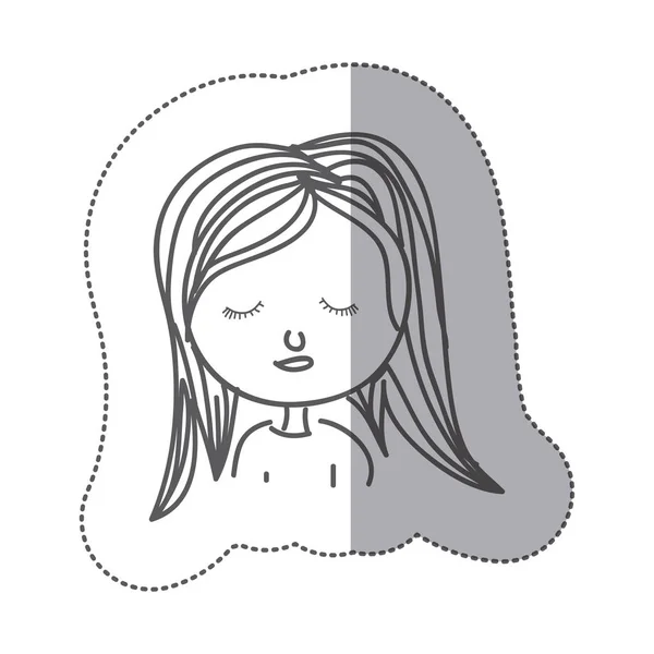 Sticker silhouet halve lichaam karikatuur rustig meisje — Stockvector