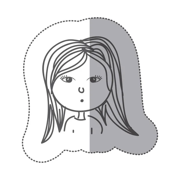 Sticker silhouet halve lichaam karikatuur saai meisje — Stockvector