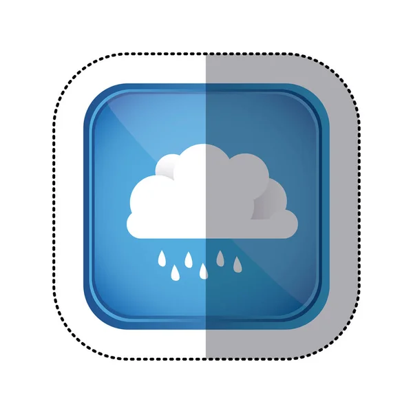 Sticker colorful square frame and blue background with cloud with drizzle — Stock Vector