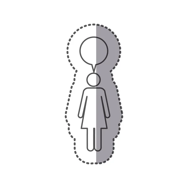 Autocollant pictogramme silhouette femelle avec boîte de dialogue bulle — Image vectorielle