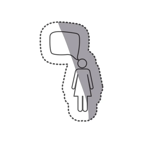 Pegatina pictograma silueta figura femenina con cuadro de diálogo cuadrado — Vector de stock
