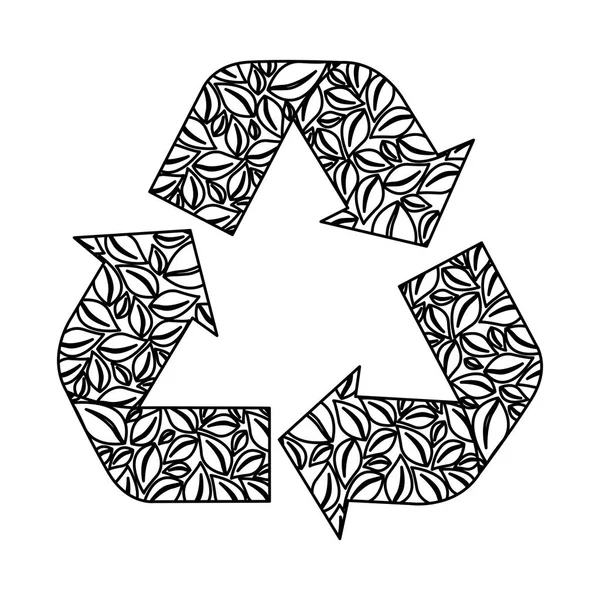 Símbolo de reciclaje monocromo con flechas y formado por hojas — Vector de stock