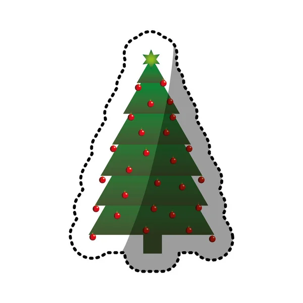 Groene kerstboom sticker met romp en slingers — Stockvector