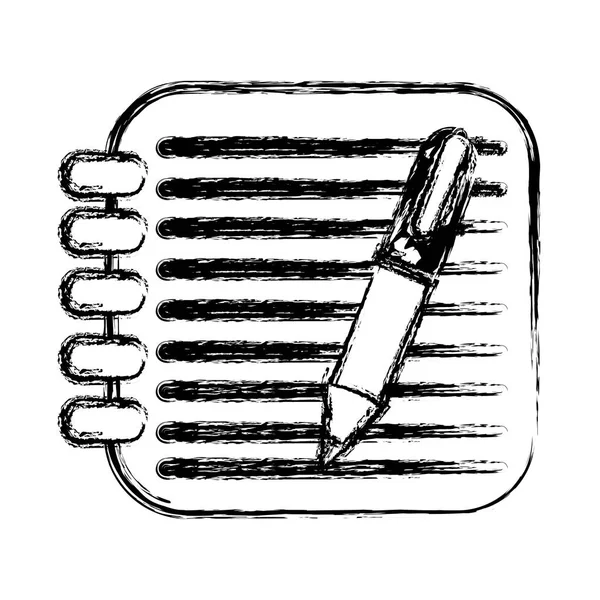 Figura cuadrada anillos cuaderno con pluma — Vector de stock
