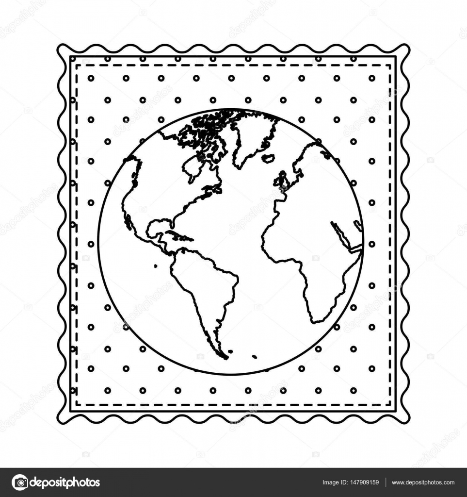 Monochrome Cadre Contour De La Carte Du Monde Avec Fond