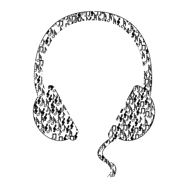 Monochroom contour koptelefoon gevormd door muzieknoten — Stockvector
