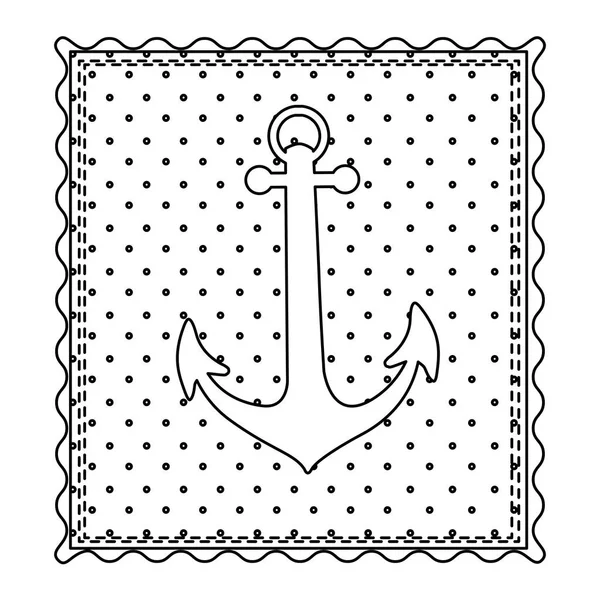 Monochrome contour frame of anchor with background dotted — Stock Vector