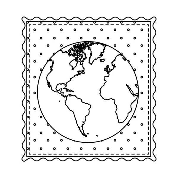 Marco de contorno monocromo del mapa del mundo con fondo punteado — Vector de stock
