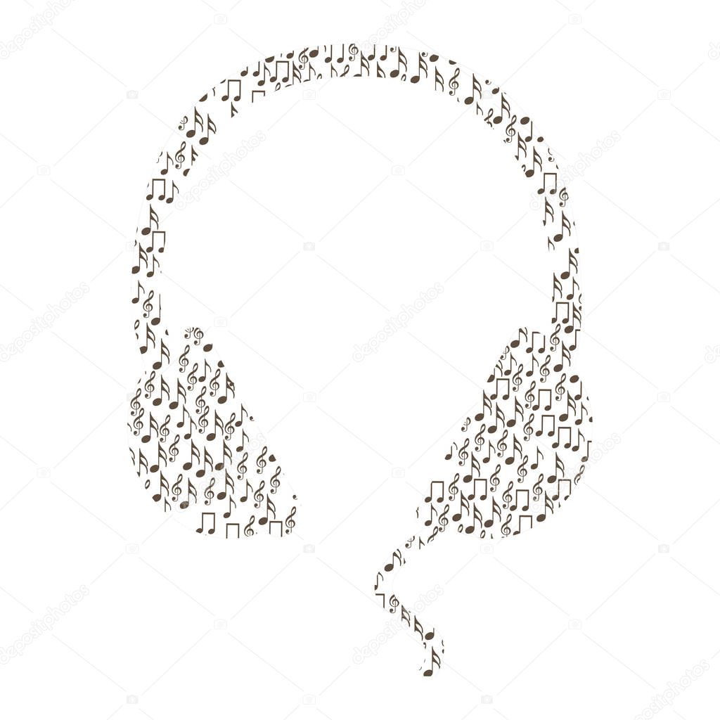 monochrome silhouette of headphones formed by musical notes