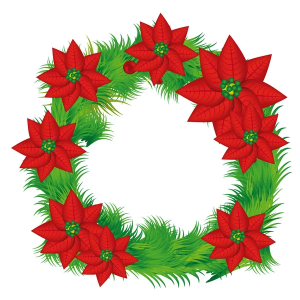 ポインセチア クリスマス花を持つリアルな色クラウン — ストックベクタ