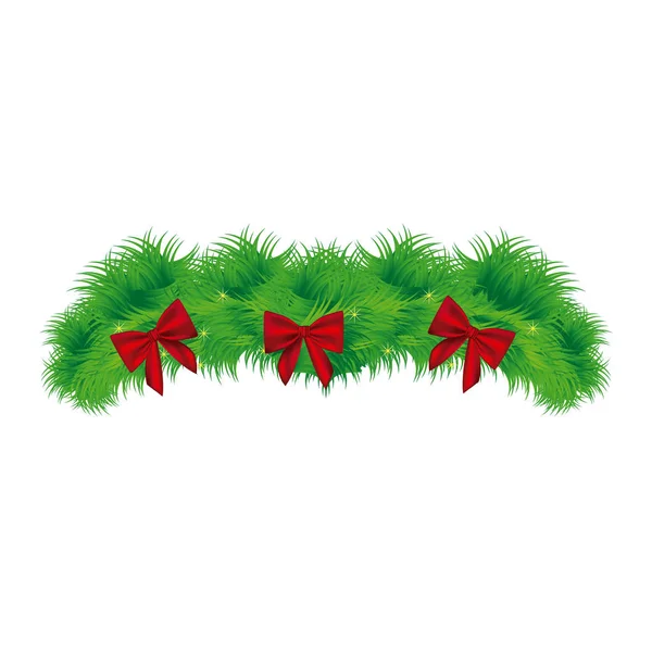 Realistyczne sosna łuk z czerwoną wstążką Boże Narodzenie — Wektor stockowy