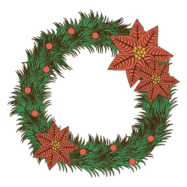 Undurchsichtige Farbe Kiefernbogen mit Weihnachtsstern Weihnachtsblumen — Stockvektor
