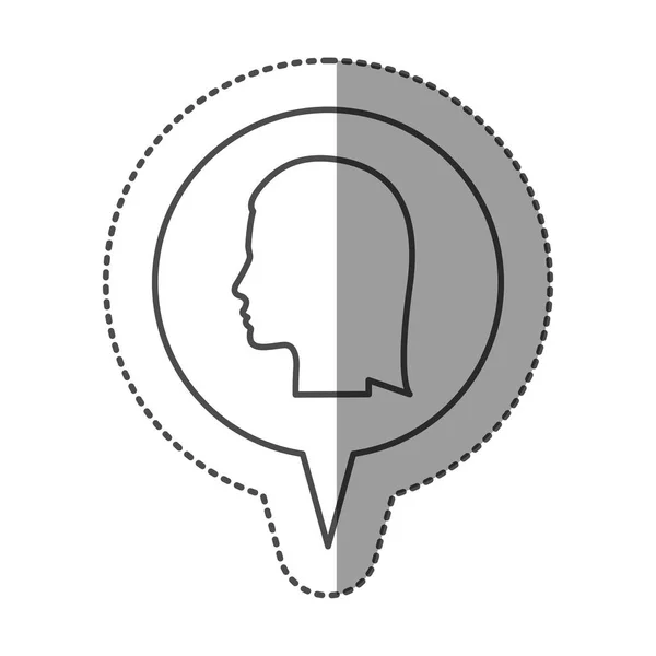 シルエットの女性の頭を持つ円形の音声のステッカー白黒 — ストックベクタ