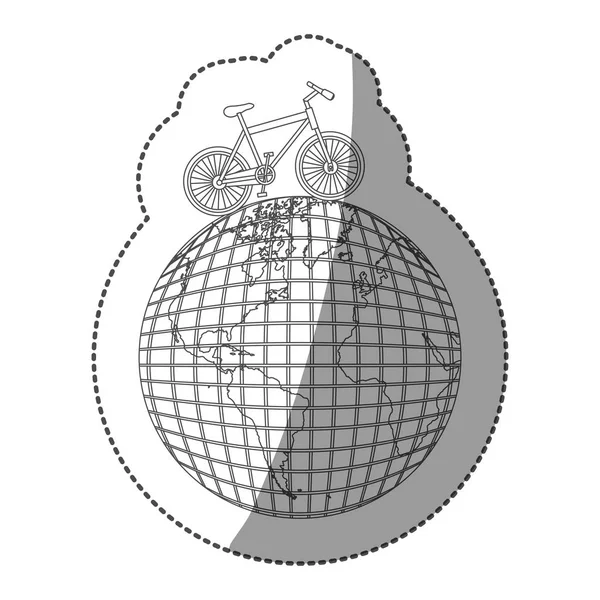 Naklejka monochromatyczne kontur rowerów na mapie świata — Wektor stockowy