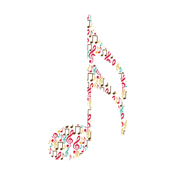 Silhouette couleur de note semiquaver formée par des notes musicales — Image vectorielle