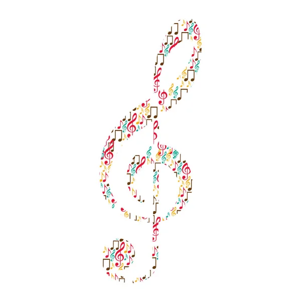 Chiave di violino nella silhouette di colore formata da note musicali — Vettoriale Stock