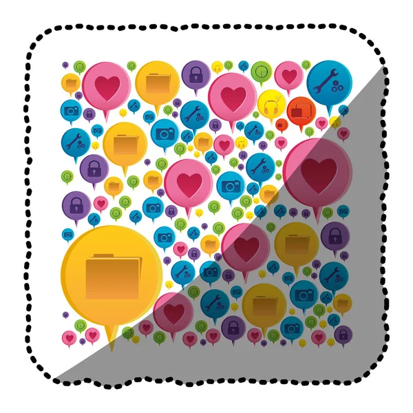 스티커 다채로운 패턴 대화 사회 아이콘에 의해 형성 된 — 스톡 벡터