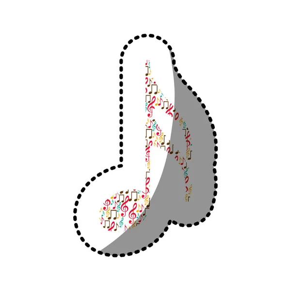 Etiqueta semiquaver nota silhueta de cor formada por notas musicais —  Vetores de Stock