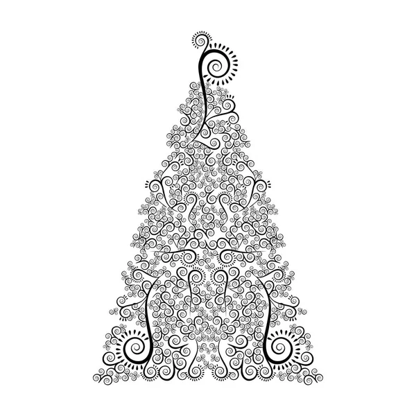 Monochrome silhouette with christmas floral tree — Stock Vector